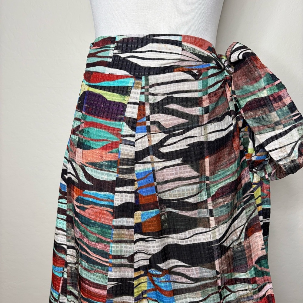 Marie Oliver Estine Wrap Skirt Prism Print Size Medium Colorful Statement Linen - Picture 6 of 11